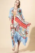 Azule Bloom Fringed Kimono