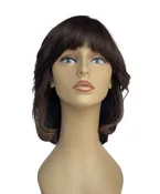 Dark Brown Wig with Bangs & Reddish Highlights