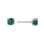 14K White Gold 4-Prong Simulated Emeralds Stud Earrings