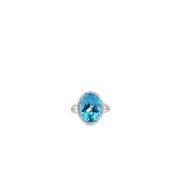 14K White Gold Blue Topaz Diamond Halo Ring