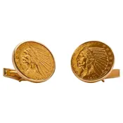 1911 &amp; 1910 $5 Indian Half Eagle Gold Coins 14K Yellow Gold Cufflinks