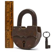 Antique BIG 4.25" IRON PADLOCK Unbranded/Unusual "41 PACK"? Treasure Chest JAIL