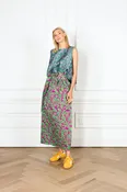 Berry Palm Jacquard Maxi Pleat Skirt