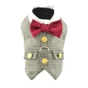 Black & White Glen Party Plaid No-Choke Dog Harness Vest with Red Bow Tie