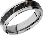 Cobalt chrome 6mm flat band with grooved edges and a 3mm inlay of Realtree APC Black Camo