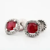 14K White Gold Ruby and Diamond Halo Earrings