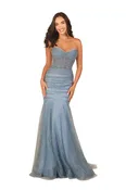 Abby Paris 90328 Size 10 Dusty Blue Crystal Corset Ruched Formal Gown Prom Mother Of Mermaid Crystal Stoned