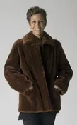 Bark dyed Sheared Beaver Letout 28” Jacket with Grooving Detail on Pockets – size 10