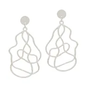CIRCLE STUD EARRING W/ ORGANIC SHAPE DROP, SILVER