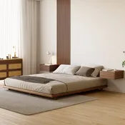 Japanese Style Queen Floor Wood Bed in Walnut