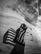 "horizontal & vertical striped" ikat scarf by charles galatis — IMEC