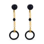 Art Deco 10k Onyx & Pearl Drop Earrings
