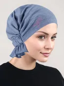 ABBEY-639PR#The Abbey Cap Light Denim Cotton Knit Pink Ribbon