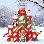 10ft Christmas Inflatables Candy Castle with LED Lights - Multicolor