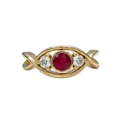 0.44 Carat Round Ruby and Diamond Ring in 14K Yellow Gold