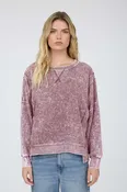 Acid Wash Long Sleeve Side Slit Knit Top