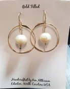 14K Gold Filled Handmade earrings circle with medium white pearl