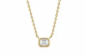 14K Yellow Gold Baguette Diamond Bezel Necklace