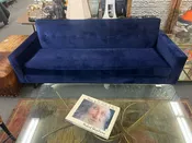Design Within Reach Blue Velvet Bench Seat Modern Sofa