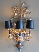 1950s Hollywood Regency Carved Silvered Wood &amp;amp; Metal Pomegranate Tree Sconce