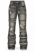 AMERICAN BAZI WOMEN'S DISTRESSED MULTI POCKET WIDE LEG JEANS (RJH21003)