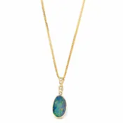 14K Genuine Blue Opal Pendant Necklace