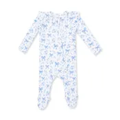 Angel Dear Blue Bows & Flowers Bamboo 2-Way Ruffle Sleeve Zipper Footie