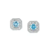 10Kt White Gold Diamond 1/10Ctw & Blue Topaz 5/8Ctw Earring