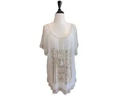 Calypso White Gauze Beaded Peasant Top
