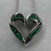 14kt White Gold Emerald Heart 35 pts. Emerald Stones 18” White Gold Chain