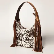 American Darling ADBGI112B Women's Brown Hair-On Hide Western Purse  Full Grain Leather with Fringe