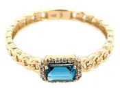 14K Gold and Blue Topaz Link Ring With Diamond Halo