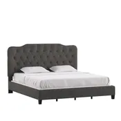 Adjustable Diamond-Tufted Camel Back Upholstered Bed with 5 Height Settings, Linen-Look