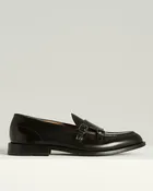 BLACK BRUSHED-CALFSKIN DOUBLE-MONK LOAFERS