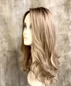 24” European Human Hair Skin Top Wig – Ash Blonde Rooted – Natural Part