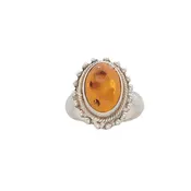 Amber Ring with Insects  set in Antique Sterling Silver