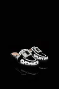 Black/White Polka Dot Mules w/Pearl Buckle