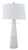 23-Inch White Alabaster and Resin Table Lamp with Pull Chains