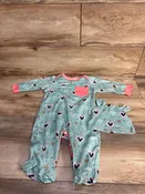 2pc Heart Print Footed Coverall & Hat Set Blue sz 6-9m