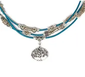 3 Strand Leather Necklace with Tree of Life Pendant