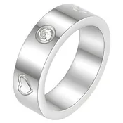 Silver Stainless Steel heart band with cubic zirconia stones