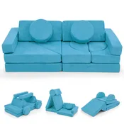 14 PCS Modular Kids Play Couch for Playroom and Bedroom-Blue – Color: Blue