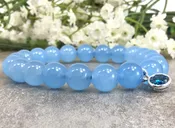 10mm Blue Jade Sterling Silver December Birthstone Topaz Blue CZ Charm Pendant Bracelet Healing Crystal Elastic Bracelet