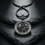 Saint Christopher Medal Necklace – Black Plated Patron Saint Pendant