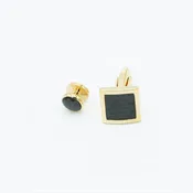 Black Carbon Square Gold Setting Formal Set/4 Round Studs