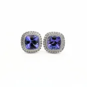 14K White Gold Cushion-Cut Tanzanite and Diamond Milgrain Earrings