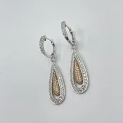 14K Two-Tone White & Yellow Gold Diamond Floating Teardrop Dangle Earrings