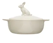 4 Cup Stoneware Baker w/ Rabbit Finial