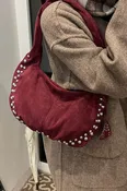 (5 COLORS) Faux Suede Studded Shoulder Bag