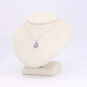 Aquamarine and Sapphire Halo Pendant, 0.40ct Aquamarine with 0.32cttw Sapphire Halo in 14K White Gold, 18 inch Chain